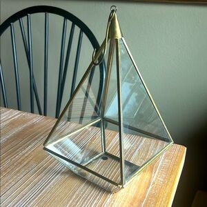 Vintage Geometric Glass Terrarium with Gold Accents